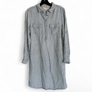 BODEN Pinstripe Shirtdress Pearl Snap Button Midi Dress Modest Office Casual 6L